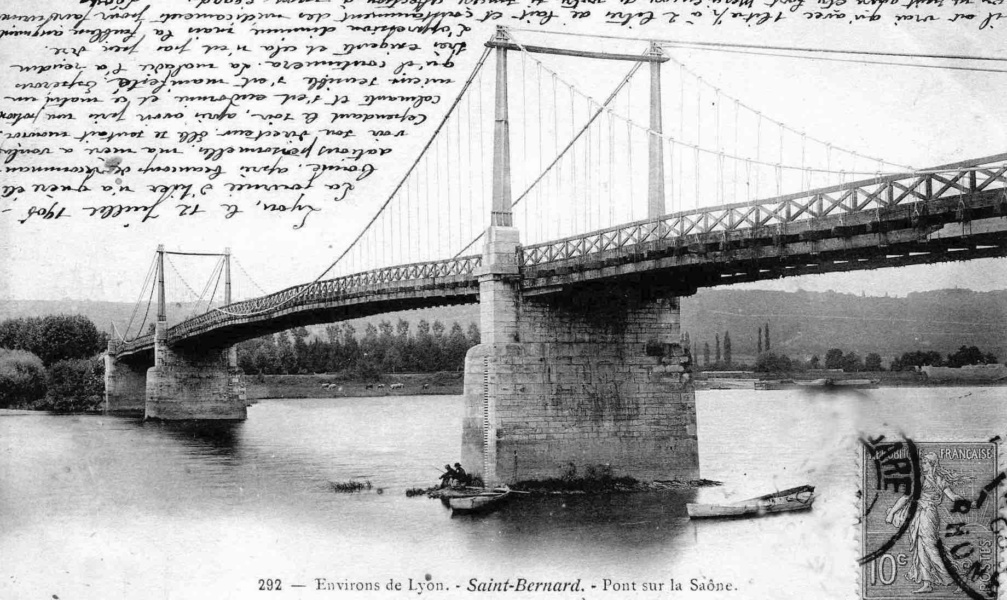 Carte postale pont suspendu Saint-Bernard © Pah Trevoux Dombes Saone Vallee
