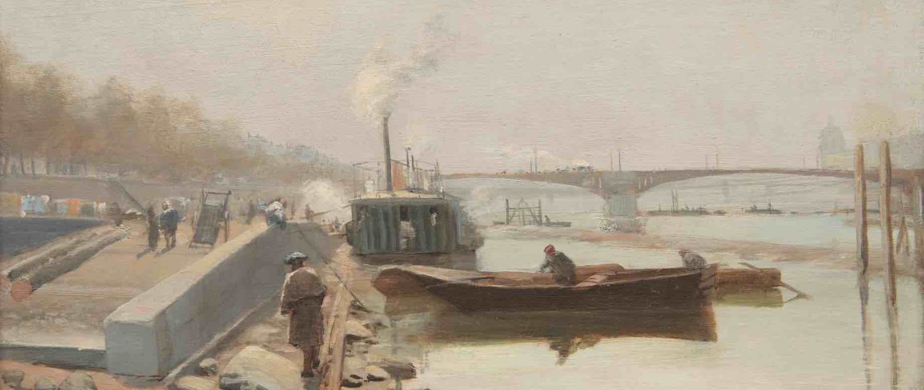 David Eugene Girin Lyon 1848 id 1917 Effets de brouillard sur les quais du Rhone huile sur toile 34 56 cm © Tomaselli Collection