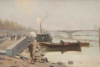 David Eugene Girin Lyon 1848 id 1917 Effets de brouillard sur les quais du Rhone huile sur toile 34 56 cm © Tomaselli Collection