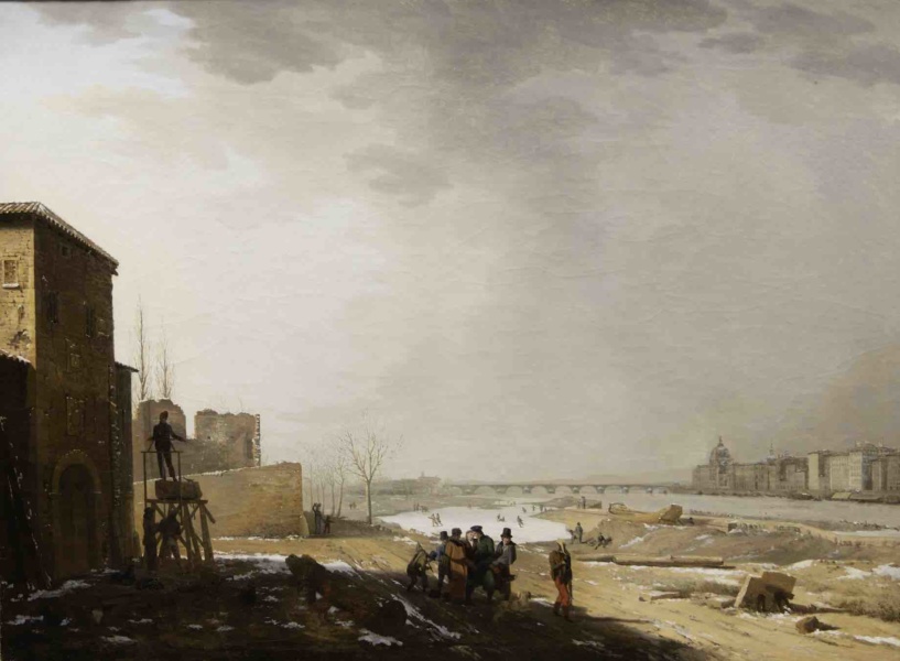 Etienne Rey Lyon 1789 id 1865 Lyon sous la neige rive gauche et l Hotel Dieu vers 1826 huile sur toile 66 5 93 cm © Tomaselli Collection