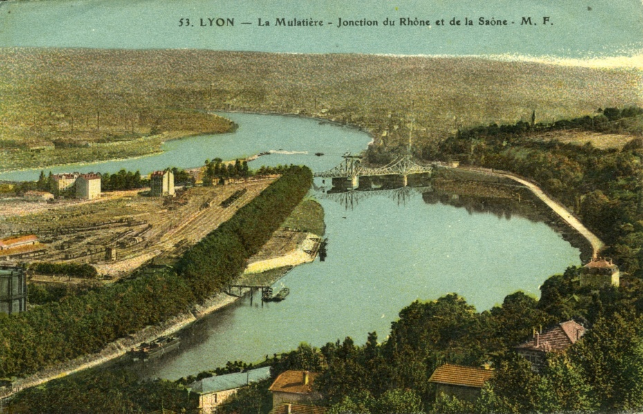 Lyon, La Mulatière, jonction du Rhône et de la Saône © Coll Rondeau Promofluvia BM Lyon Part-Dieu