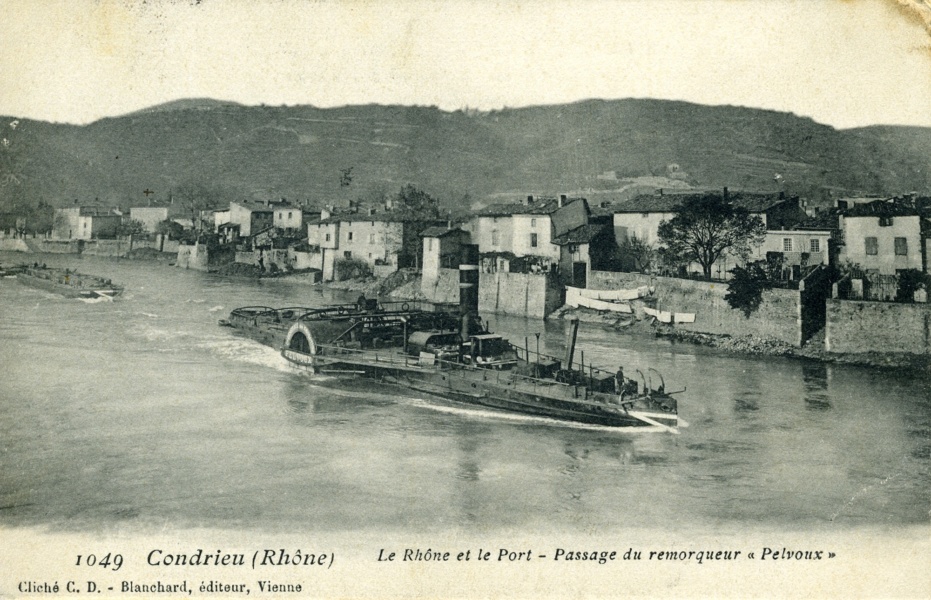 Passage remorqueur Condrieu Rhône © Coll Rondeau, Promofluvia - BM Lyon